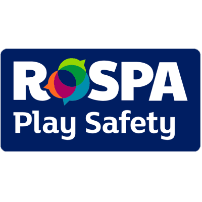 A logo that the Royal Society for the Prevention of Accidents (ROSPA) uses. It is a blue rectangle with their name displayed and the text "Play Safety" dispayed below it.