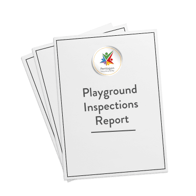 A report that states "Playground Inspection Report" on the front, having the Pentagon Play logo displayed at the top of the page.