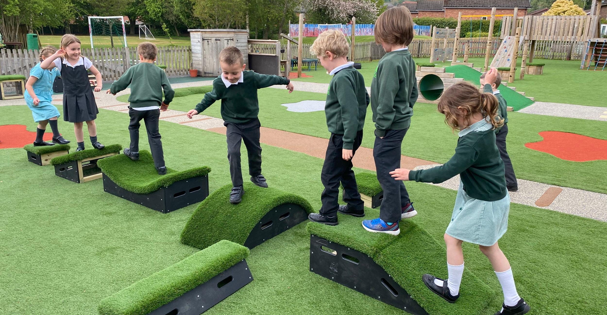 primary school children playing on Get Set, Go! Blocks range