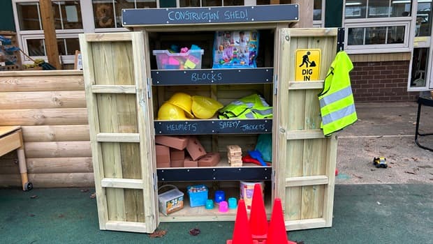 The Acorn Store with construction play items inside outside of a nursery.