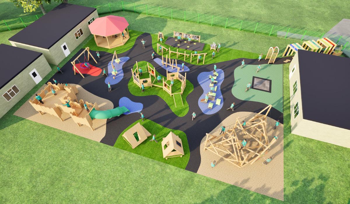 computer generated 3D visualisation of playground design for primary school