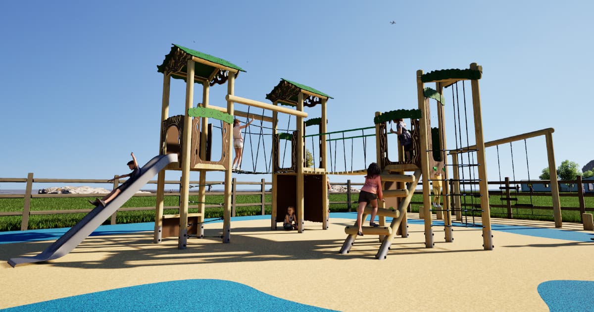 computer generated 3D visualisation of playground design for a holiday park