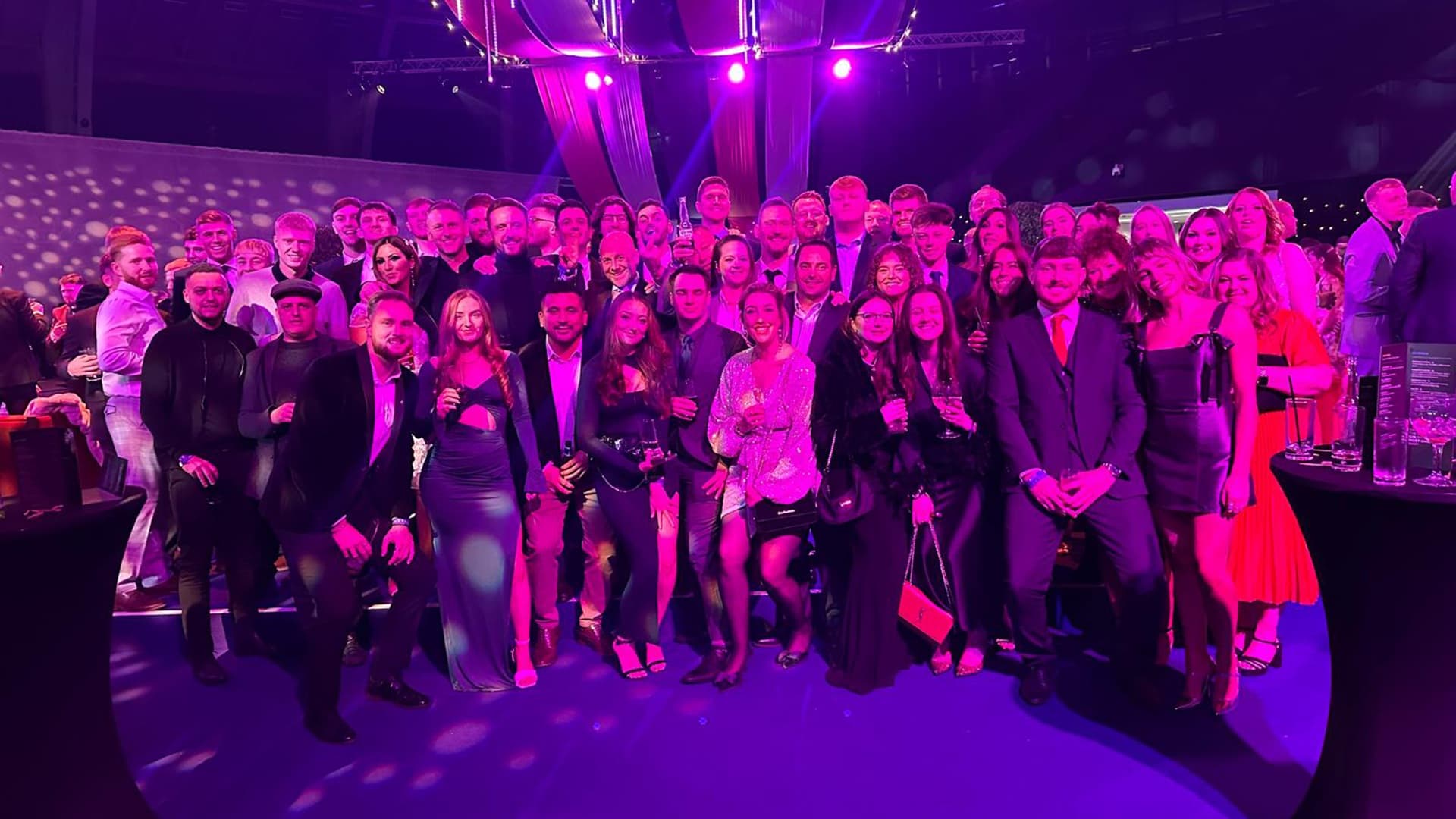 Pentagon Play team photo at Christmas party